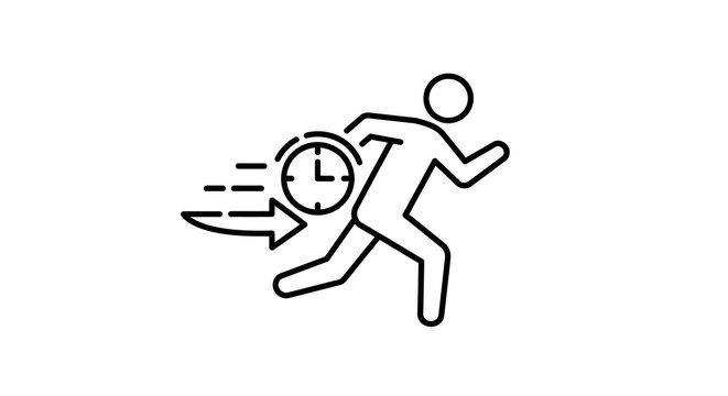 Linear icon of running figure with clock symbolizing time management