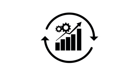 Growth progress concept with bar chart and gears in circular arrows
