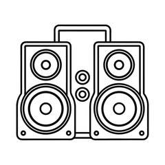 Stylized outline of audio speakers with sound waves emanating isolated on white background