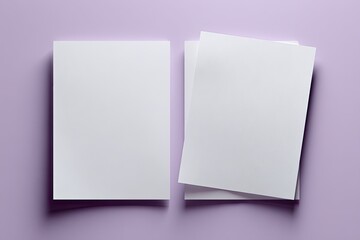 Two stacks of blank white paper on a lavender background