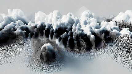 fossilized rupture pattern with visual dissonance in layered fog textures, tension gradient across axis. Illustration