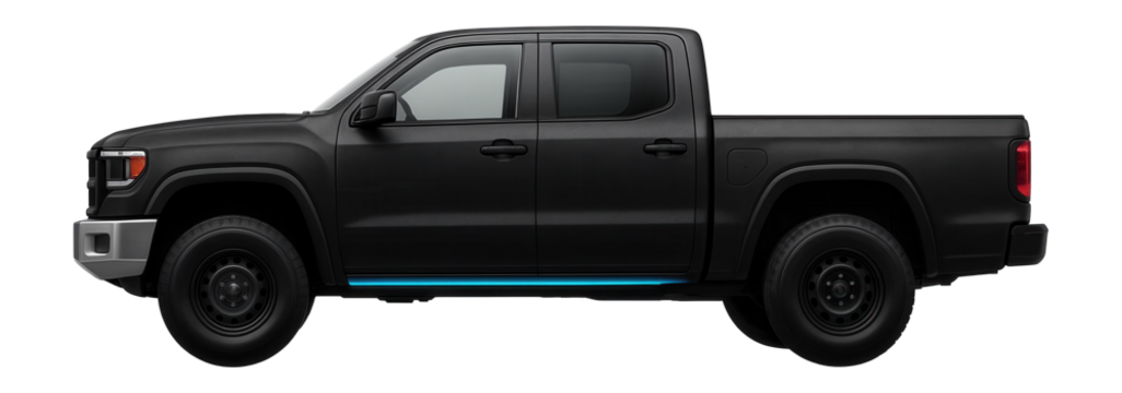 Plug-in hybrid pickup truck with a robust front bumper and extended cab