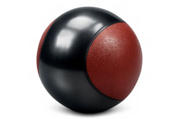 Medicine ball spinning in black and red, highlighting dynamic fitness equipment for strength training