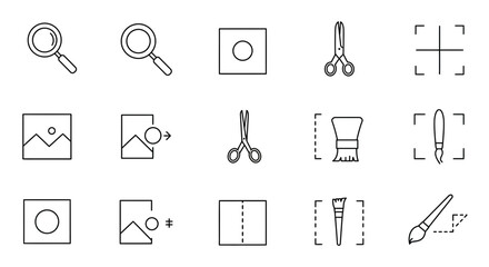 Fototapeta premium Collection of essential photo editing tools and design elements in a minimalist line art style