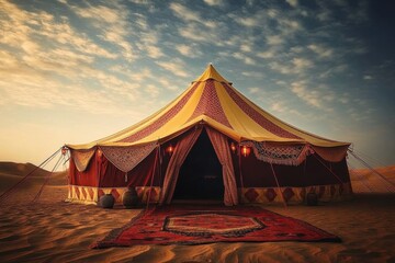 Arabian traditional tent showcasing Arab heritage fund in Saudi Arabia Desert. ai generative