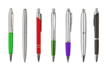Assorted Colorful Pens Arranged for Office Use, Writing and Creative Stationery Collection