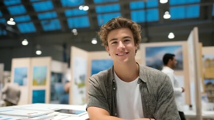 Team member coordinating tradeshow with schedule and event hall booths