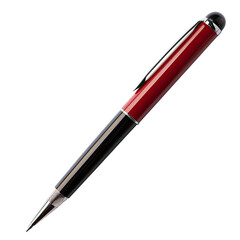 Red and black ballpoint pen, angled view.  High-quality, sleek design.  Shiny finish.  Refined writing instrument