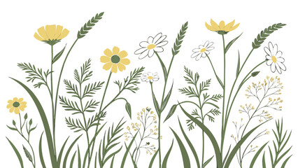 minimalist watercolor wildflower meadow pattern with yellow and white flowers