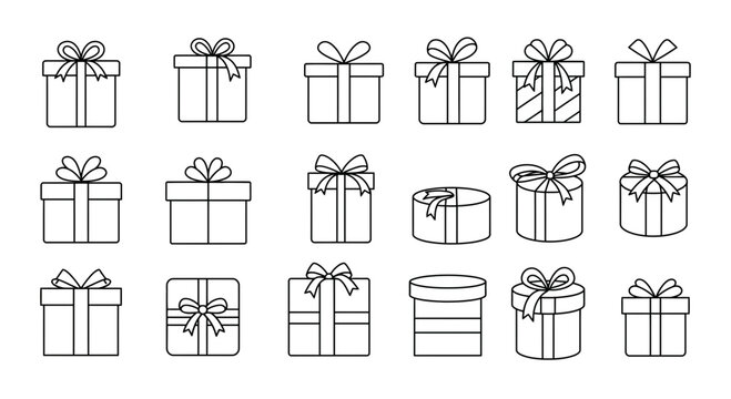 A collection of elegantly outlined gift box icons perfect for holiday and event designs