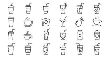 Black and white outline icons representing a variety of drinks and beverage choices