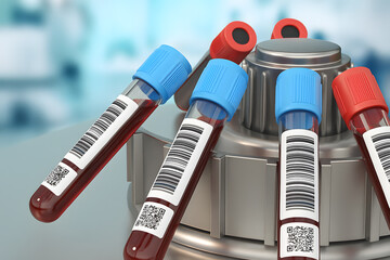 Blood Samples in Test Tubes Prepared for Clinical Medical Laboratory Analysis and Diagnosis