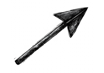 Grungy hand drawn white arrow pointing upwards against a transparent background