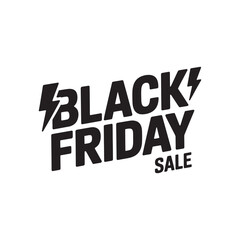 Bold Black Friday Sale Advertisement Graphic with Lightning Bolts and Modern Typography on White Background