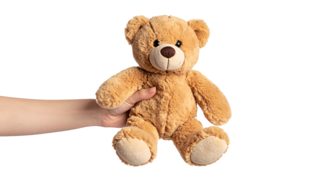 Gentle embrace, a closeup of teddy bear held in loving hand, symbolizing comfort and affection