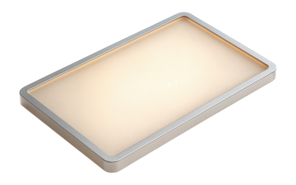 Translucent light panel with a warm glow in the train vestibule area