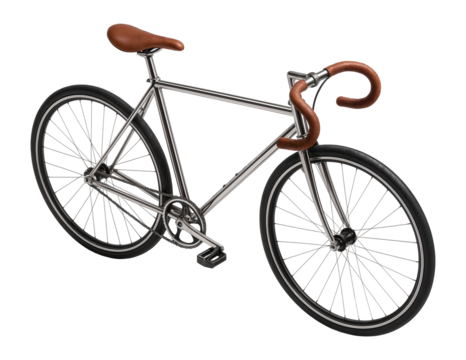 Fixed-gear bike with classic steel tubing and leather-wrapped handlebars - Powered by Adobe