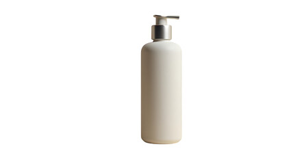 Blank cream-colored pump bottle against a black background.