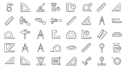 Collection of engineering measuring tools symbols, vector graphic element on white background