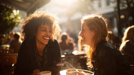 Two women sitting at a table talking