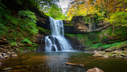 Obraz premium waterfall and stream near pittsburgh pennsylvania usa is a beautiful landscape that can be hiked in a trail