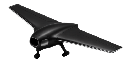 Single-wing drone with recessed engine intakes and low-profile silhouette