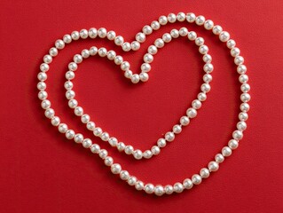 Elegant Pearl Heart Arrangement on Vibrant Red Background