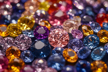Close-up view of a collection of colorful gemstones.
