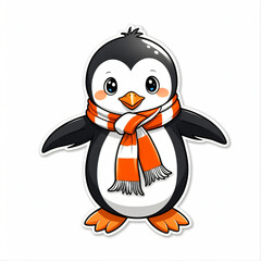 Obraz premium Chibi Penguin in Striped Scarf, Cute Winter Animal, Holiday Sticker Design