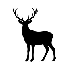Obraz premium Elegant Deer Silhouette with Antlers for Wildlife and Nature Designs Perfect for Conservation and Outdoor Themed Projects on White Background