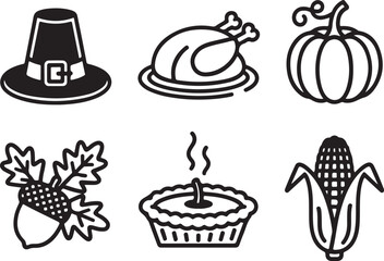Thanksgiving Dinner Food Icon Set

