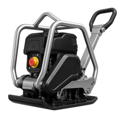 Fototapeta premium Reversible vibratory plate compactor with a sleek aluminum frame and silent operation mode for noise-sensitive environments.