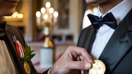 Man receiving prestigious award, formal ceremony, celebrating achievement and recognition in style