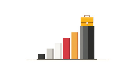 Ascending Bar Graph Illustrating Business Growth and Success with a Yellow Briefcase on Top Against a Black Background Representing Progress and