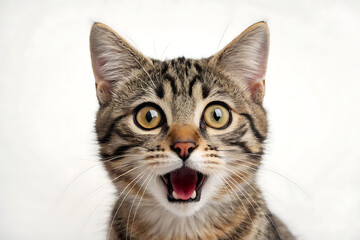 Obraz premium Surprised tabby cat with wide eyes and open mouth
