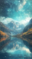Scenic Mountain Lake Reflection Under Starry Sky Landscape