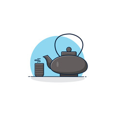 Tea Kettle with Tea Cup Vector Illustration. Japanese Tea Concept Design