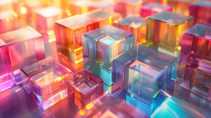 infinite grid of transparent prism cubes reflecting rainbow light, perfect isometric perspective, high-key studio lighting, ultra-clean white backdrop, minimal shadow, hyper-realistic 8K