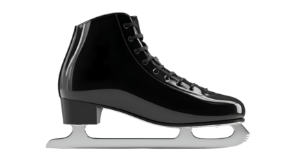 Black Figure Ice Skates with Glossy Finish on Transparent Background, Professional Ice Skating Equipment for Winter Sports and Fitness Activities