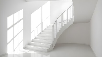 Obraz premium White Interior Staircase with Light and Shadow