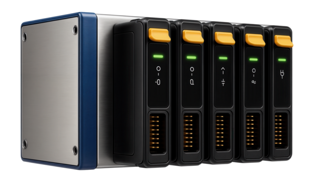 Modular distributed control system with hot-swappable cards for a power generation station.