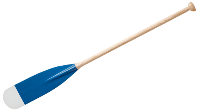 Blue and White Wooden Paddle with Long Handle on Transparent Background, Ideal for Rowing Canoeing Kayaking, Water Sports Equipment, Summer