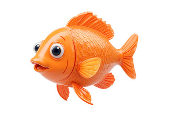 Cartoon Orange Fish Rendered With Animated Features on Transparent Background.