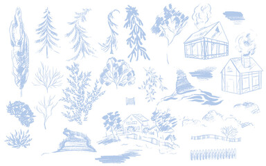 Fototapeta premium Blue Toile Christmas with blooming elements .