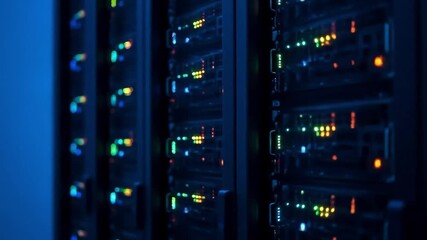 Brightly lit server racks hum with activity in a modern data center, showcasing the backbone of digital information. - Powered by Adobe