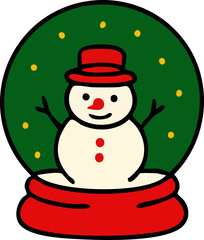 Christmas snow globe icon set with Santa Claus, snowman, gift box, candle, house, tree, star, and holiday elements in flat vector style for festive design and seasonal decorations