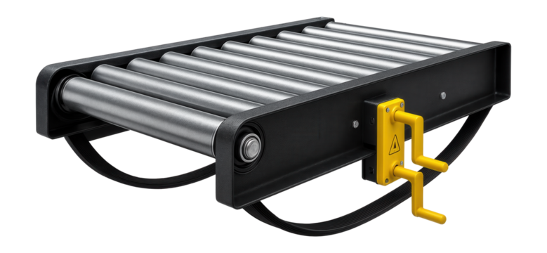 Roller conveyor with galvanized rollers and adjustable speed for a textile mill