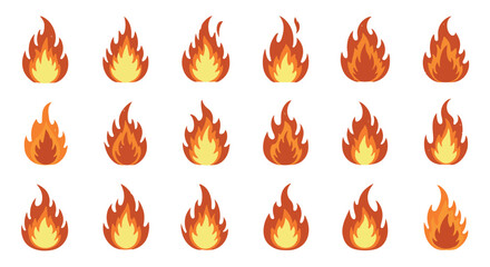 Cute seamless vector of cartoon fire flames in various shapes, perfect for stickers, icons, and playful digital decorations for kids