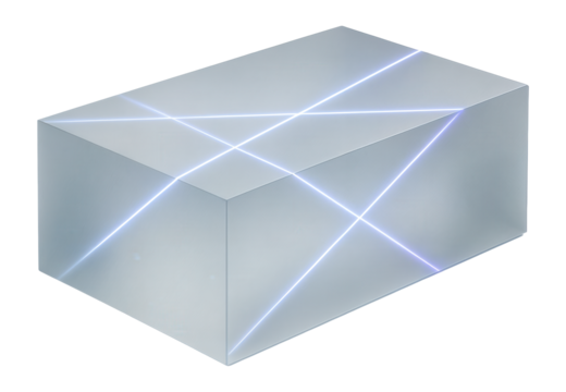Cuboid with diagonal laser cuts, creating intersecting light planes.