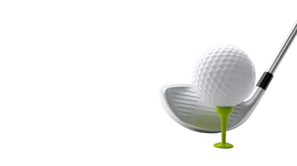 Close Up View of a Golf Ball on a Tee Ready to be Hit by a Golf Club Against a Transparent Background, a 3D Rendered Image Ideal for Sports Related